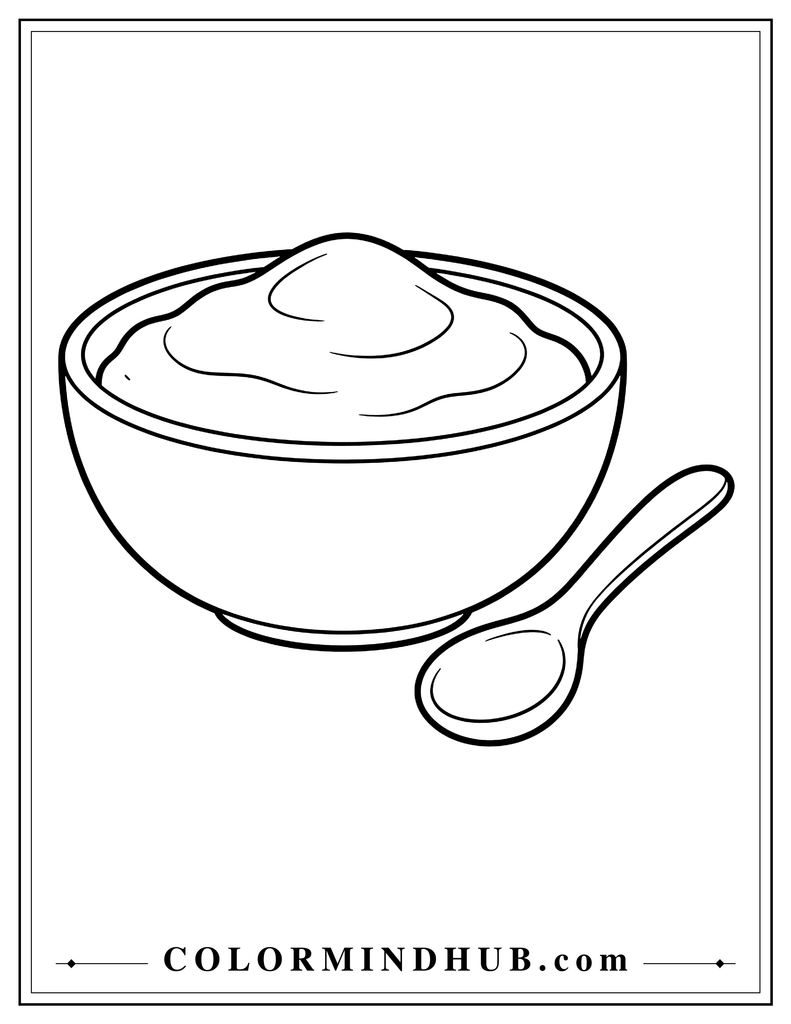 Bowl of cranberry sauce with a large serving spoon in a simple open composition - Thanksgiving food coloring page
