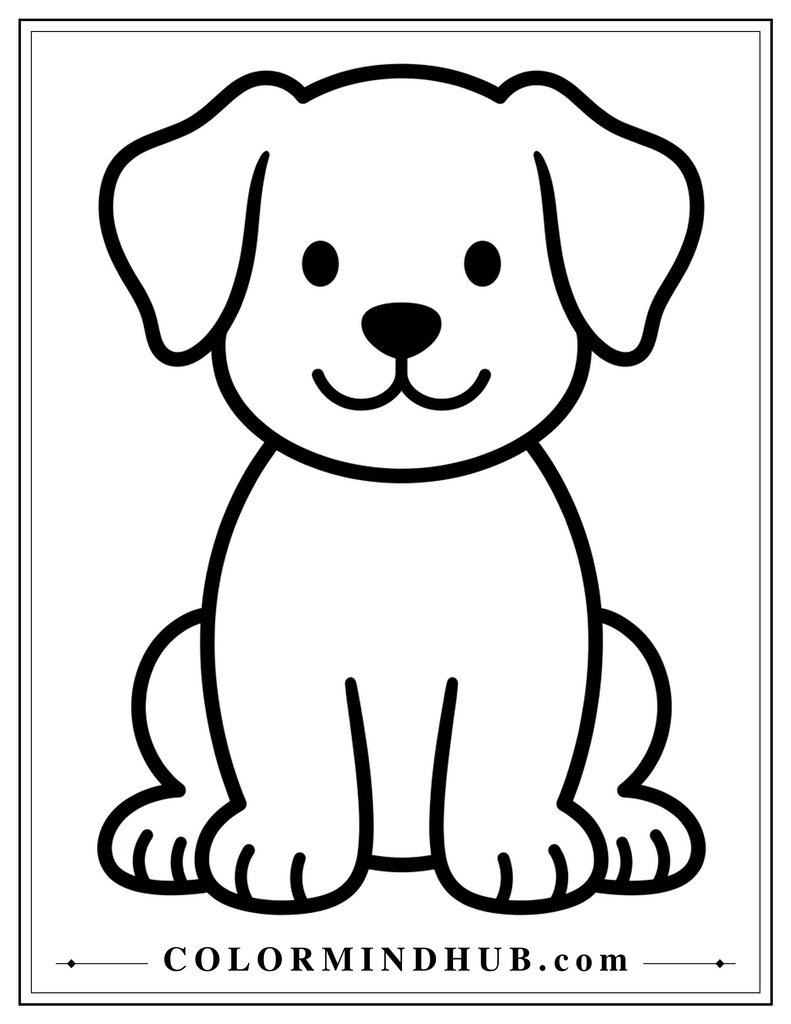 Cute puppy sitting down easy dog coloring page