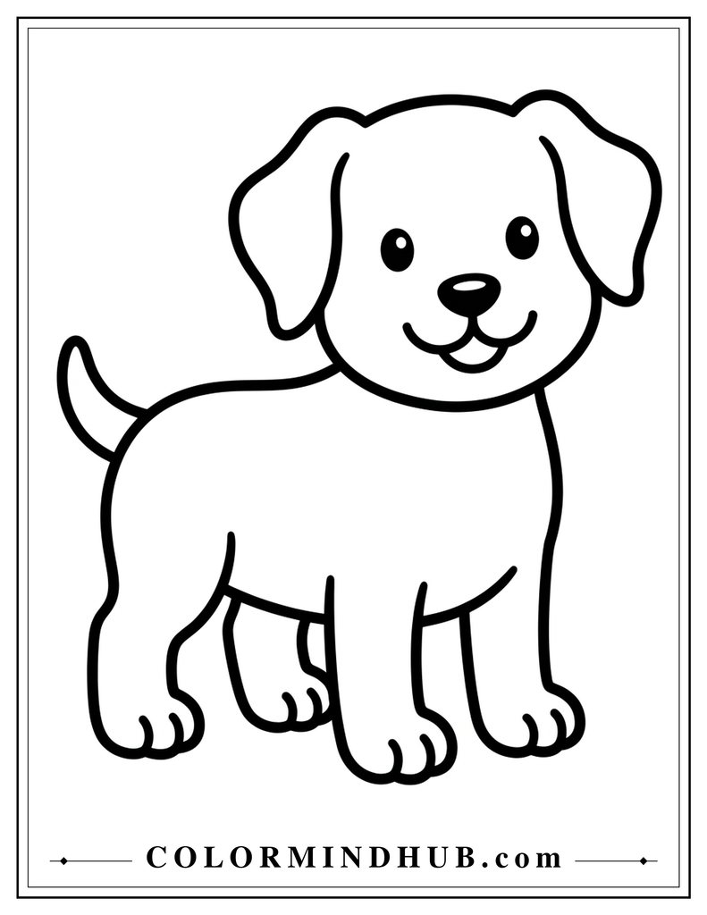 Happy puppy standing and smiling coloring page