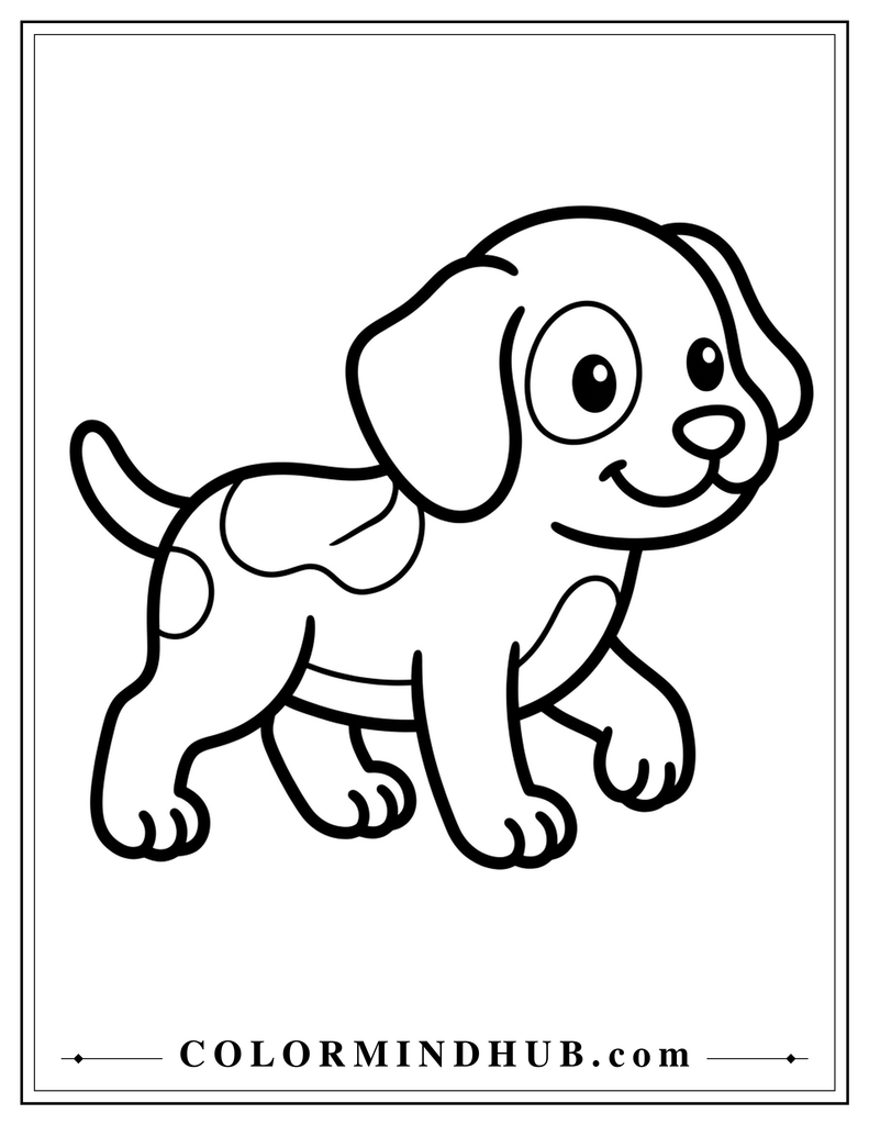 Spotted puppy walking playfully coloring page