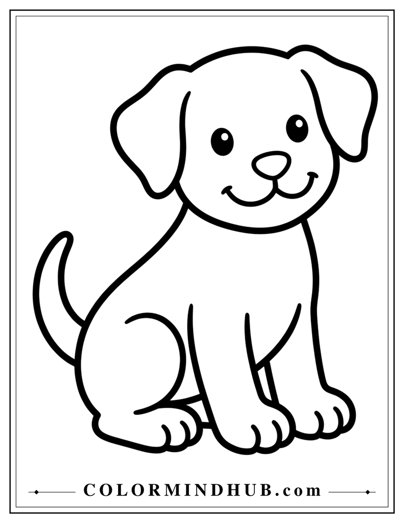 Sweet little puppy sitting and looking sideways coloring page