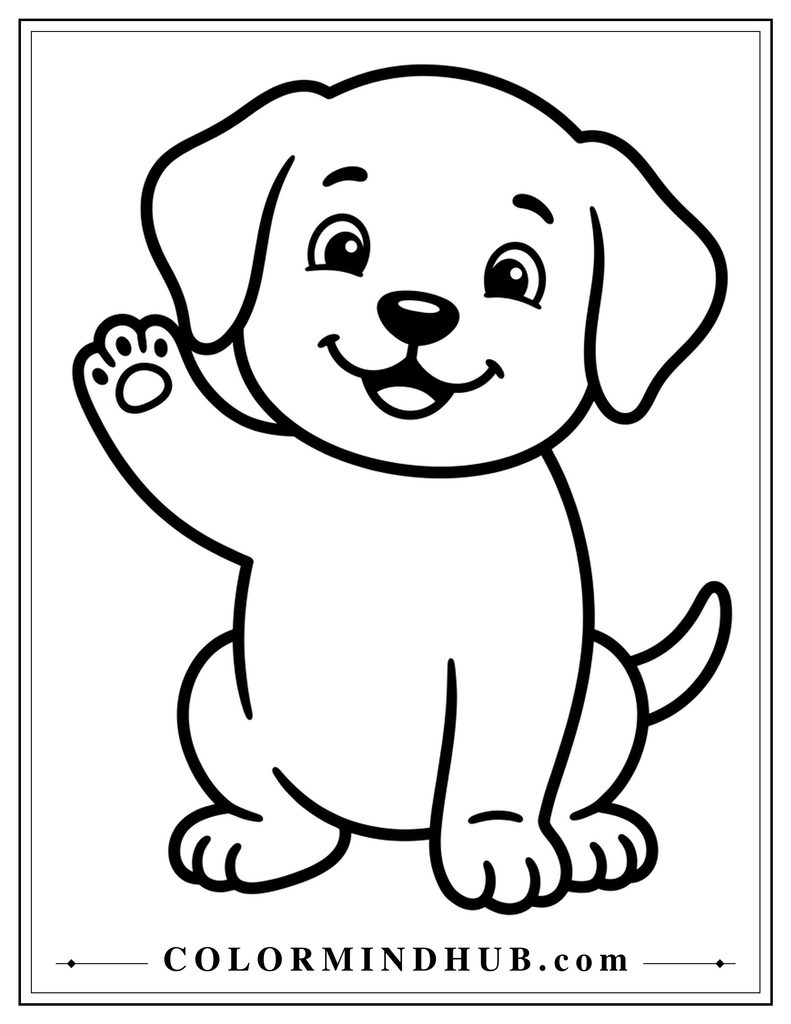 Happy puppy waving its paw coloring page