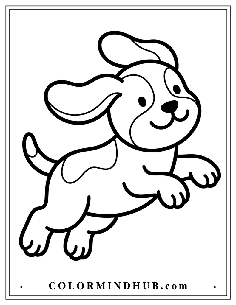 Playful puppy jumping happily coloring page