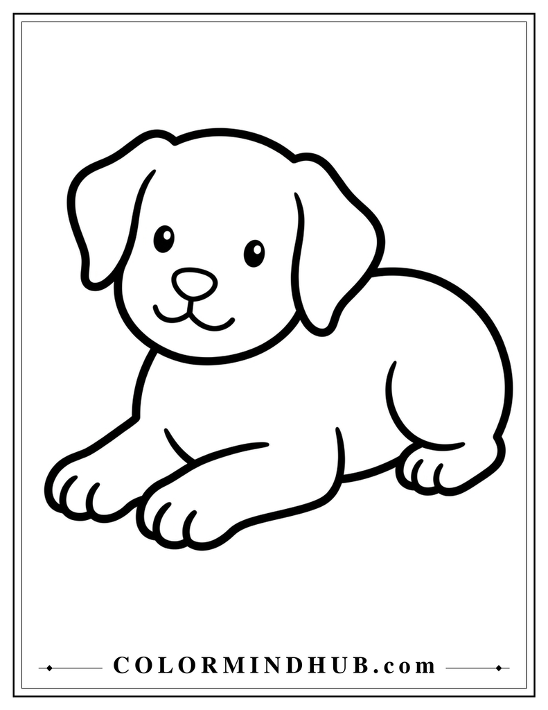 Cute puppy lying down and relaxing coloring page