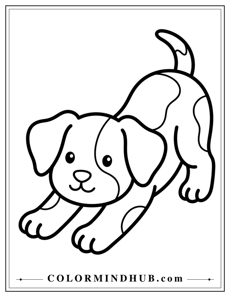 Puppy bending forward ready to play coloring page