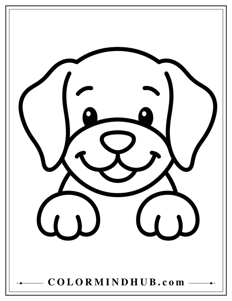 Cute happy puppy face close-up coloring page