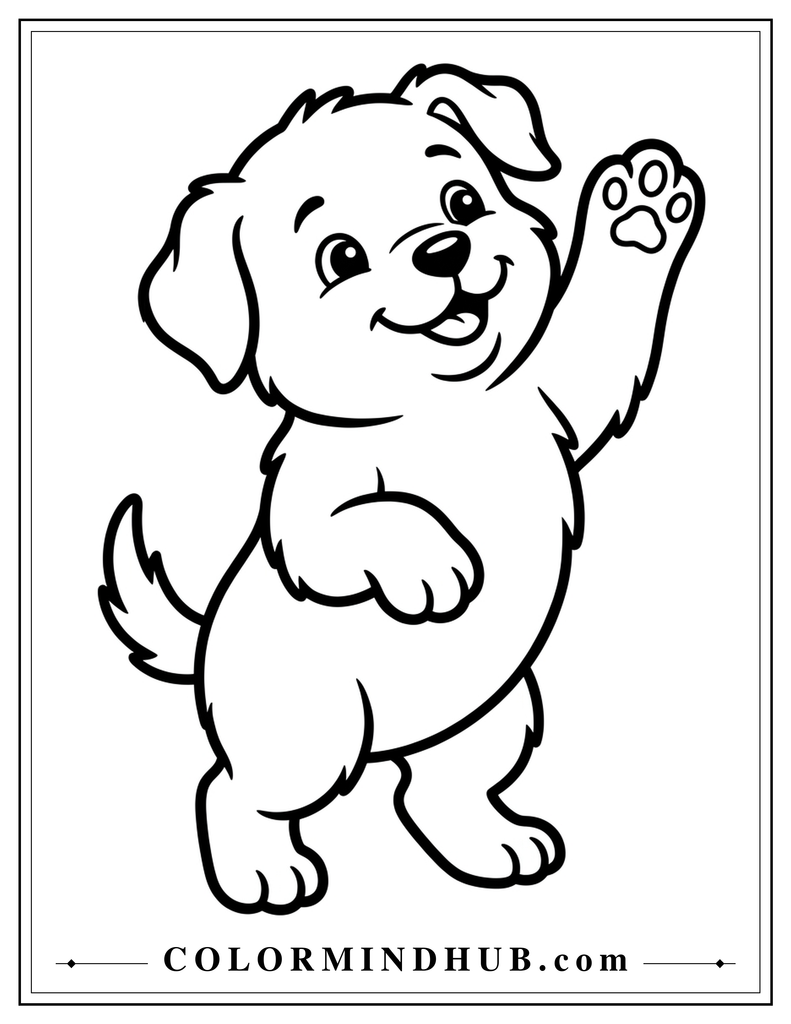 Cute puppy waving its paw coloring page