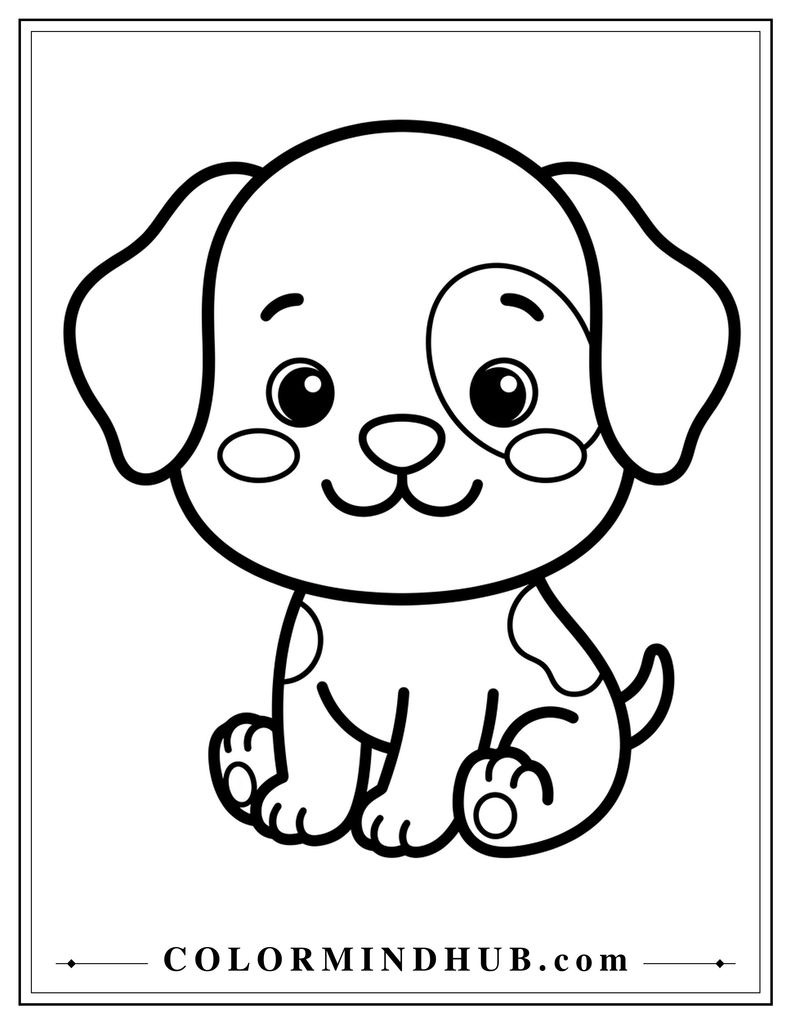 Cute smiling puppy sitting coloring page