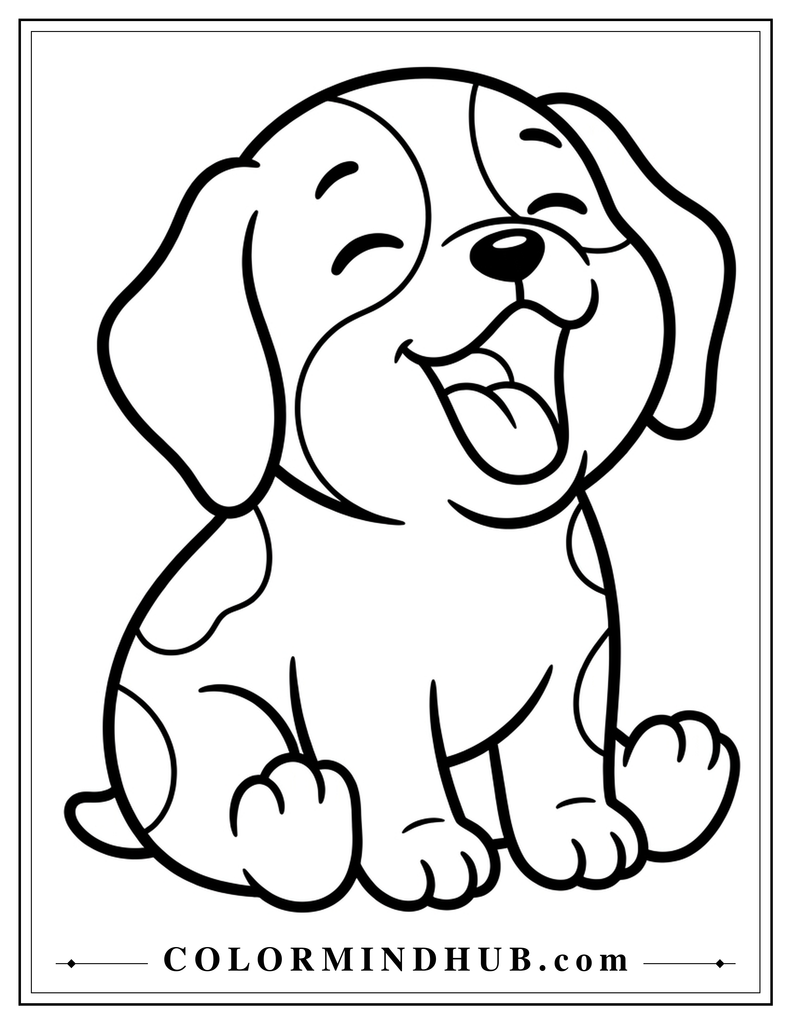 Happy laughing puppy coloring page	