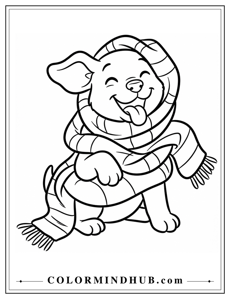 Funny dog wrapped in a cozy blanket coloring page