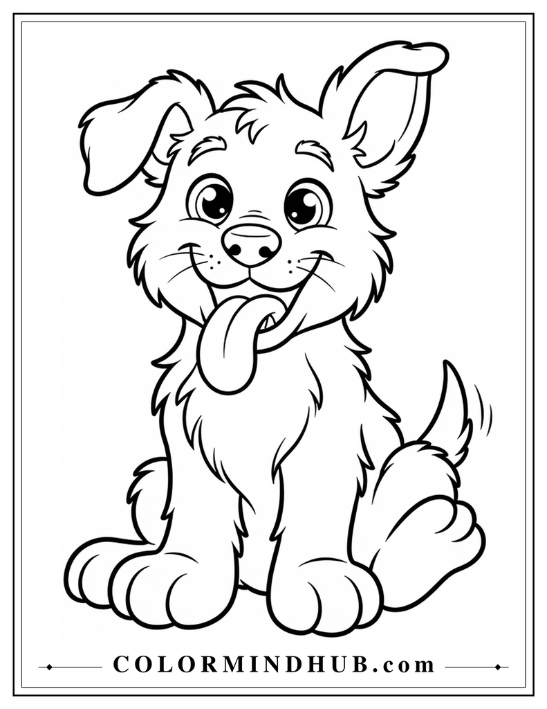 Funny smiling dog sticking out its tongue coloring page