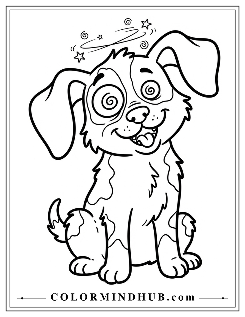 Funny dog making a silly face coloring page