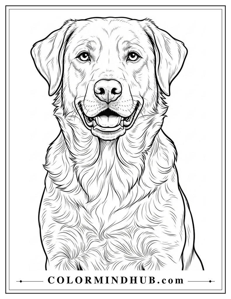 Realistic front view Labrador dog coloring page with detailed facial features