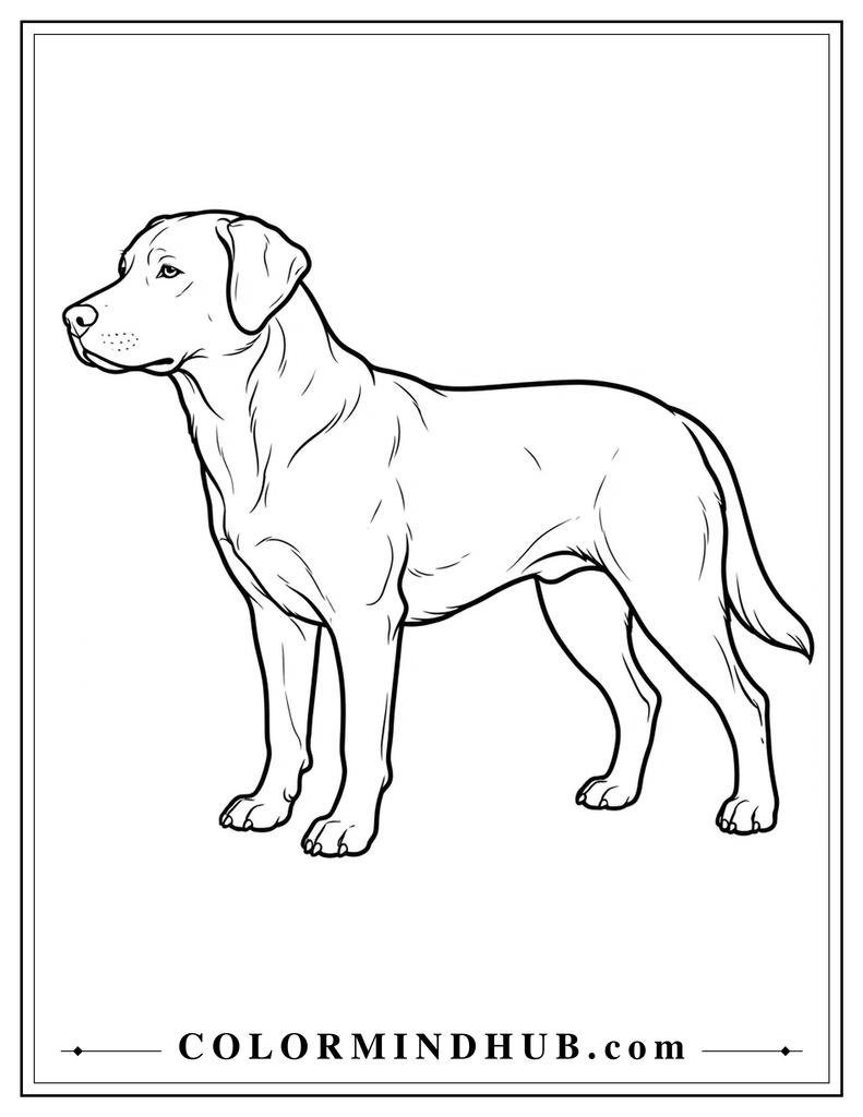 Realistic side view Labrador dog standing coloring page
