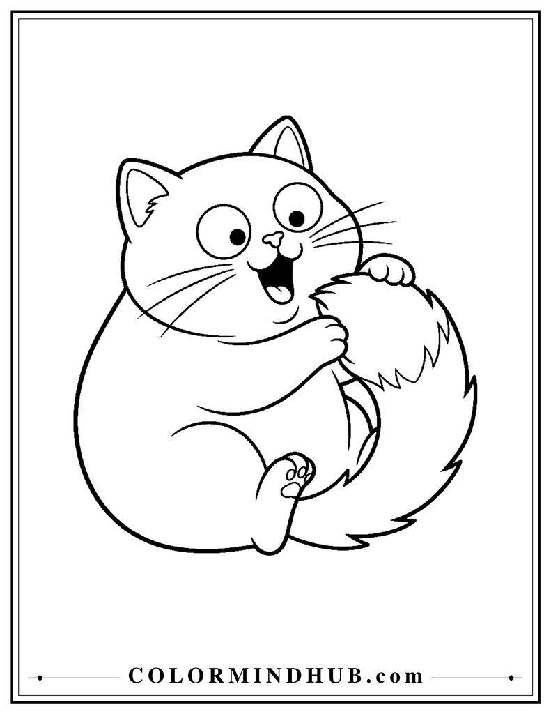 Playful fluffy kitten coloring page
