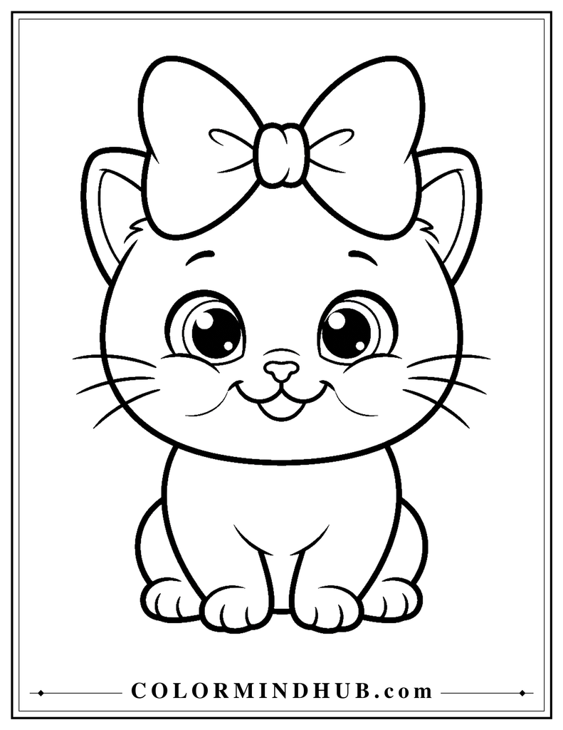 Kitten wearing a bow coloring page