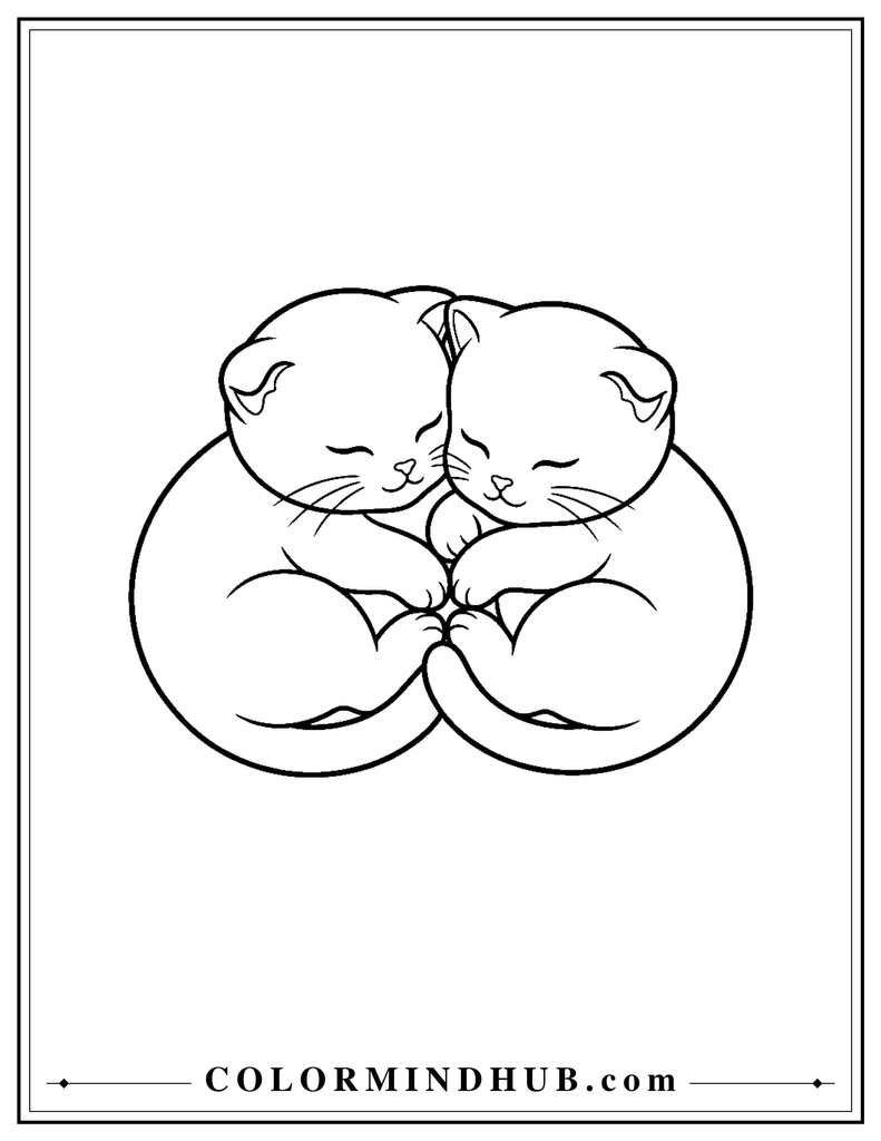 Two sleeping kittens coloring page