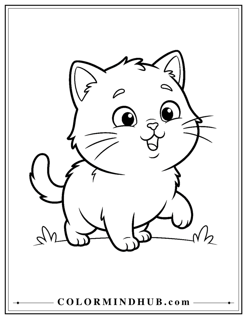 Happy walking kitten coloring page