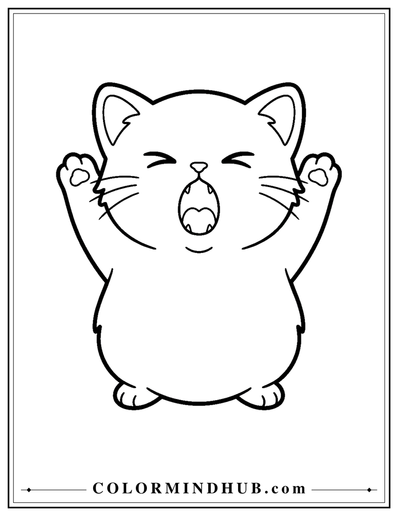 Cheerful waving kitten coloring page