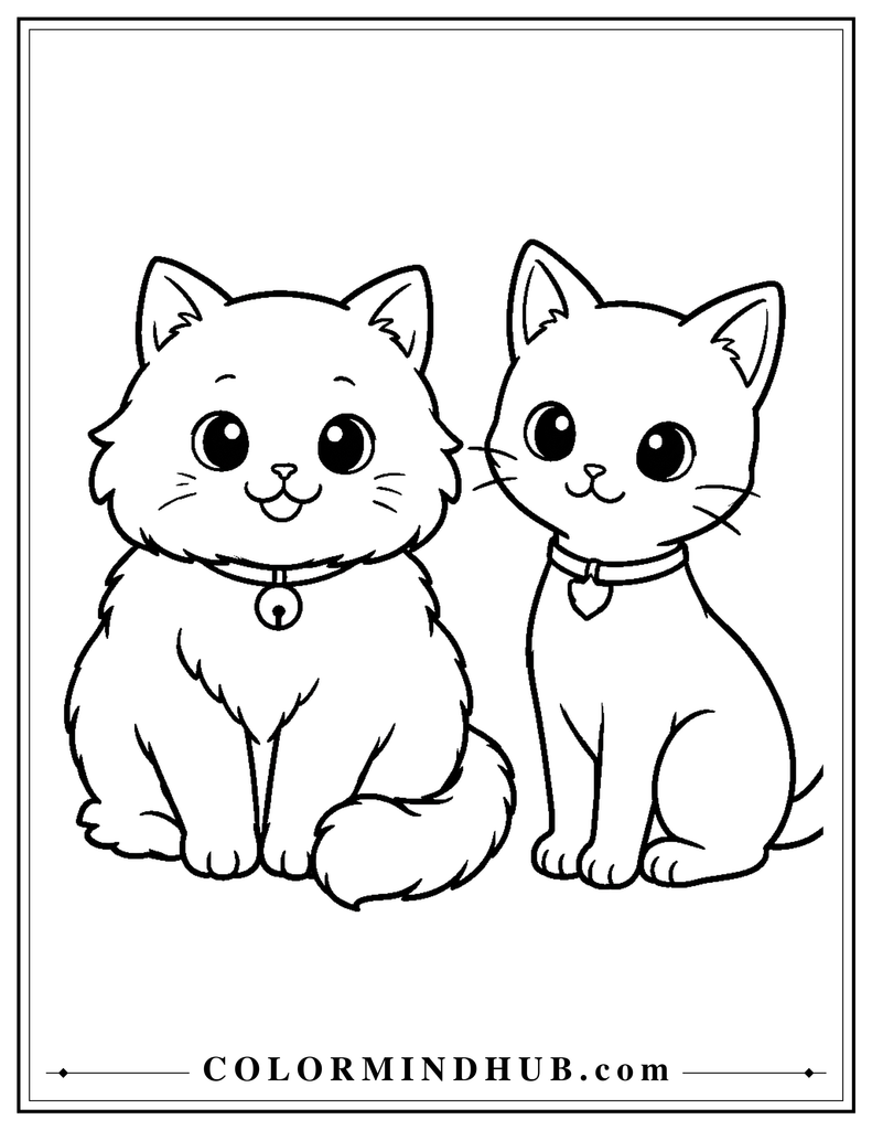 Two adorable kittens sitting together coloring page
