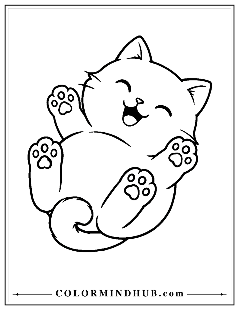 Cute kitten rolling on its back coloring page printable