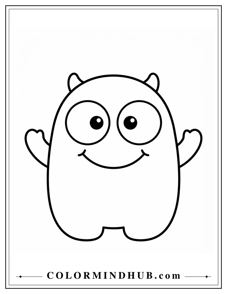 Easy Halloween monster coloring page for toddlers with a simple friendly face
