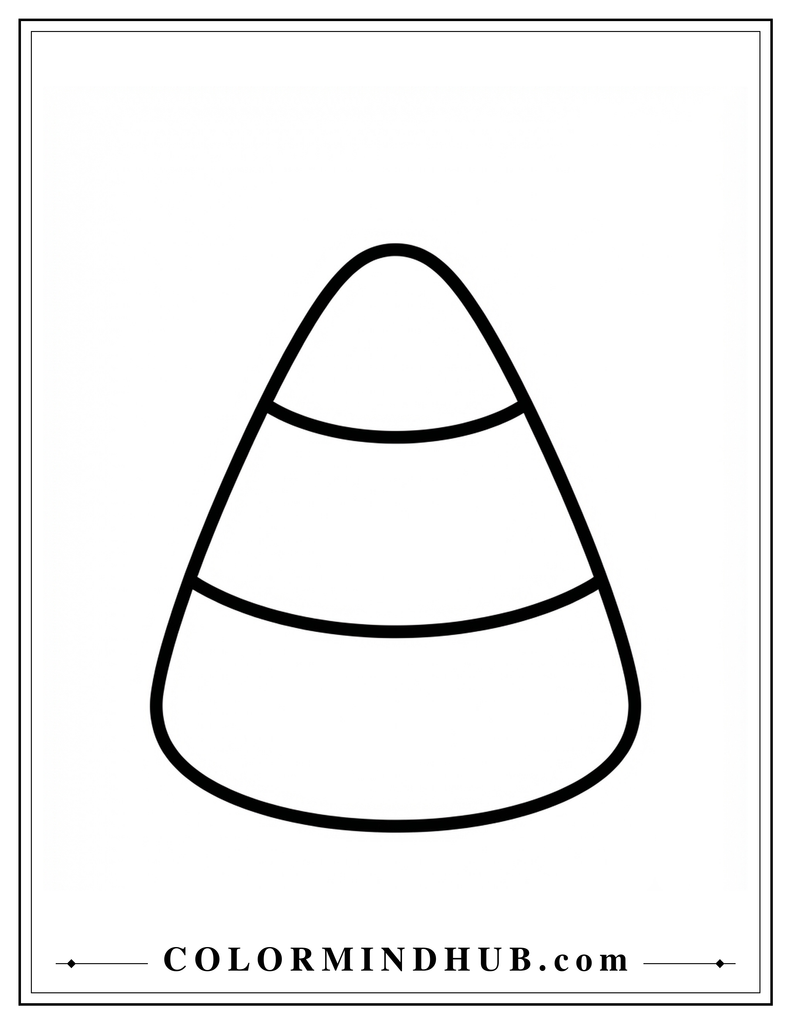 Easy candy corn Halloween coloring page for toddlers with large simple shapes