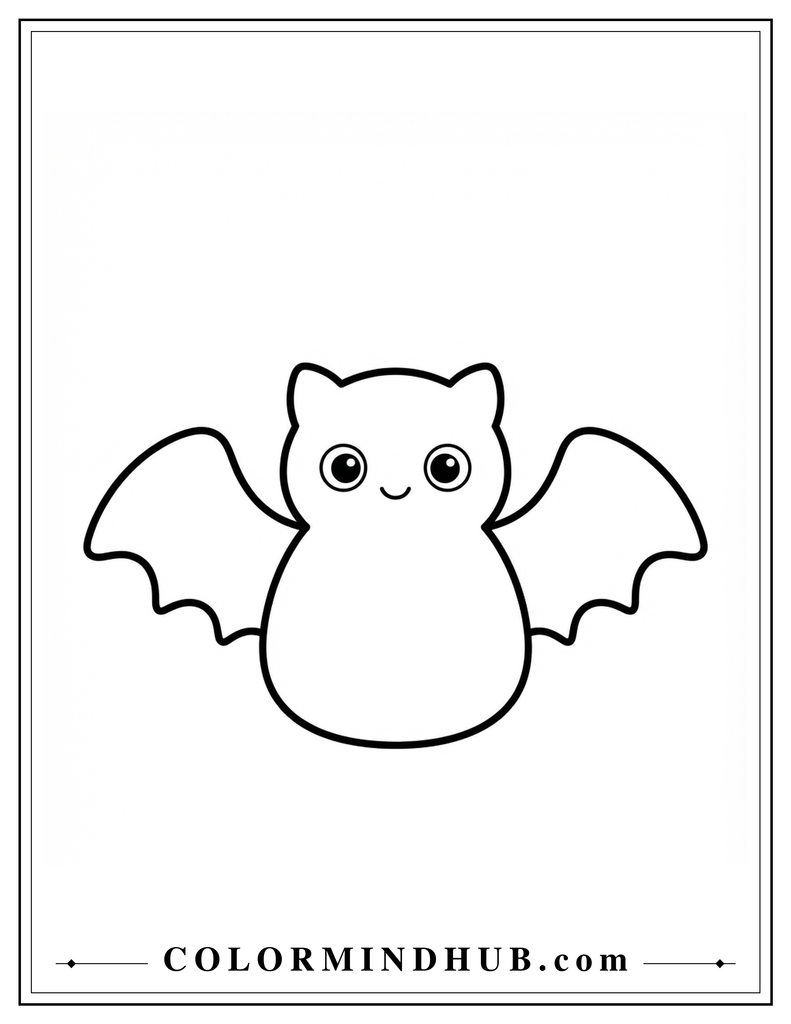 Easy Halloween bat coloring page for toddlers with a simple cute bat design
