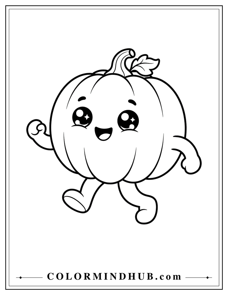 featuring a playful pumpkin character with leaves