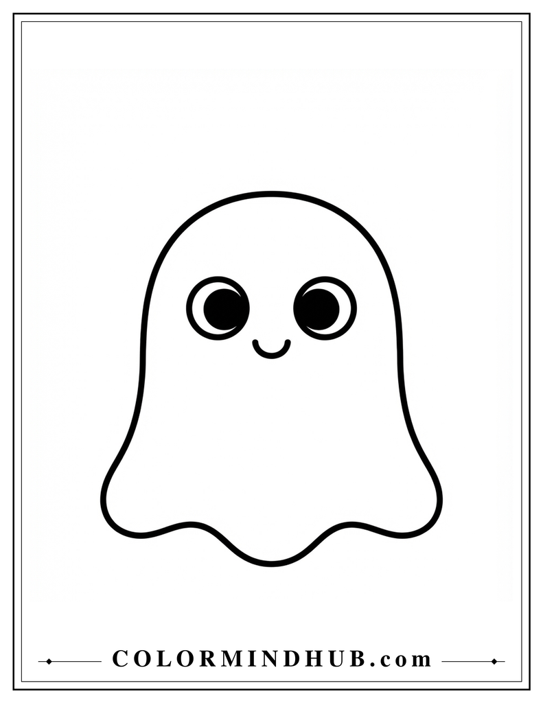 Easy friendly ghost coloring page for toddlers with large open spaces
