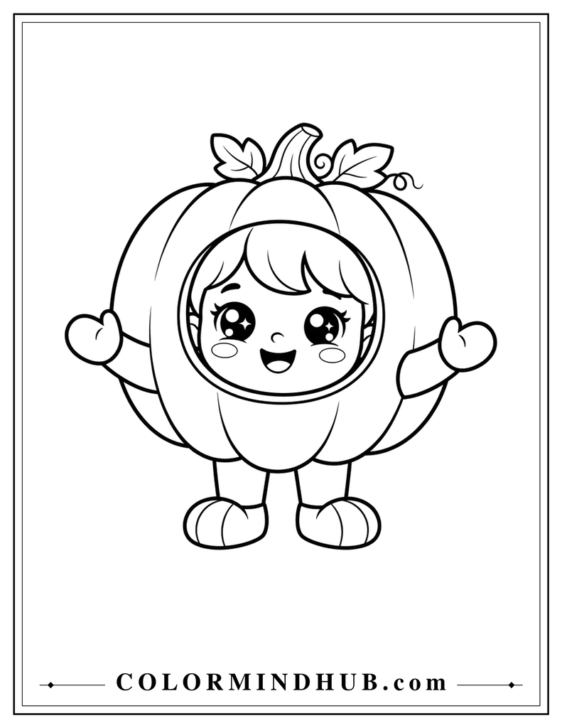 featuring a child wearing a pumpkin costume