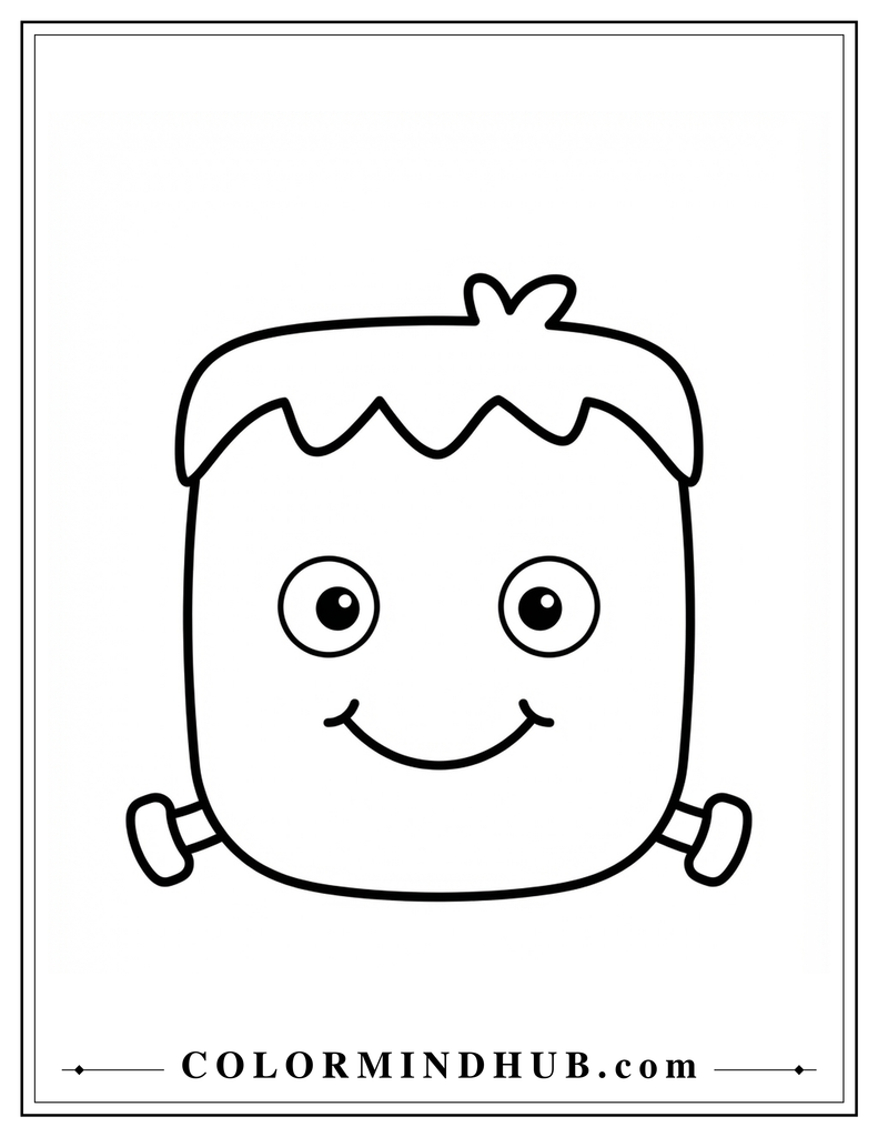 Easy Halloween Frankenstein coloring page for toddlers with a friendly expression