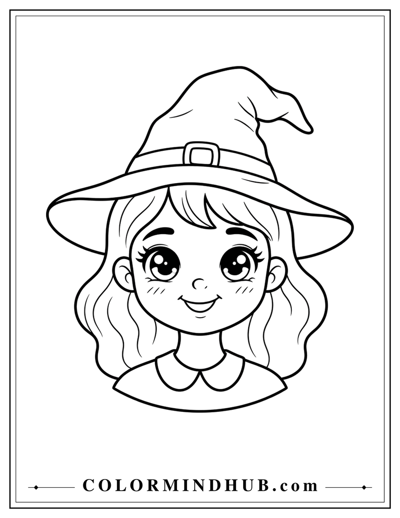 featuring a friendly witch character wearing a pointed hat