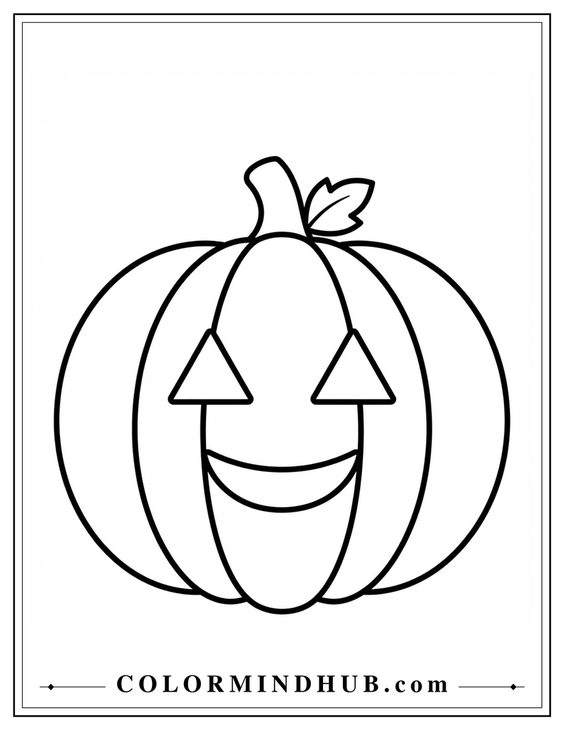 Easy Halloween pumpkin face coloring page for toddlers with a large simple design