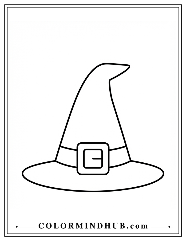 Easy Halloween witch hat coloring page for toddlers with a simple large outline