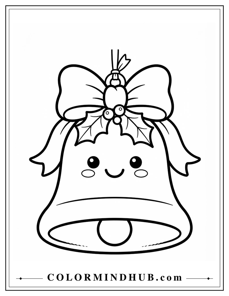 Large Christmas bell decorated with a bow - Cute Christmas coloring page