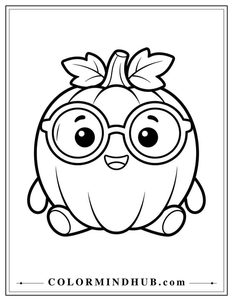 Smiling pumpkin wearing large round glasses - pumpkin coloring page