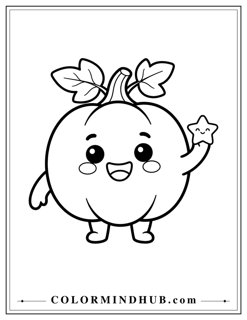 Cheerful pumpkin holding a small star - pumpkin coloring page