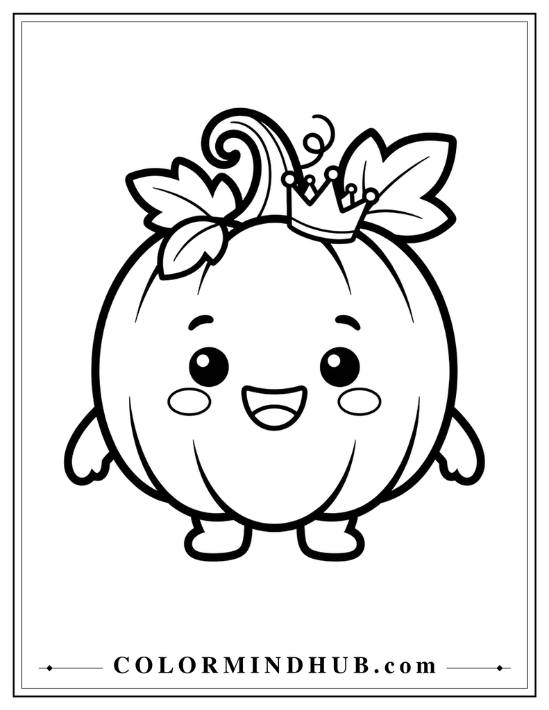 Cheerful pumpkin wearing a small crown - pumpkin coloring page