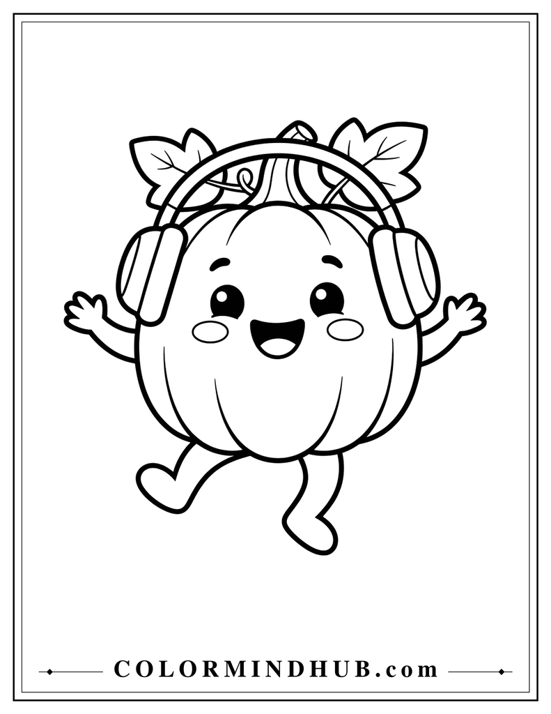 Smiling pumpkin wearing Headphones - pumpkin coloring page