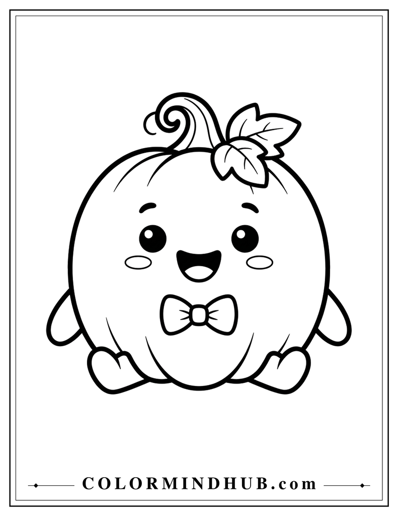 Cute smiling pumpkin wearing a bow tie - pumpkin coloring page
