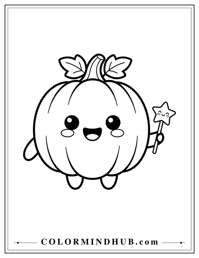 Smiling pumpkin holding a star wand - pumpkin coloring page