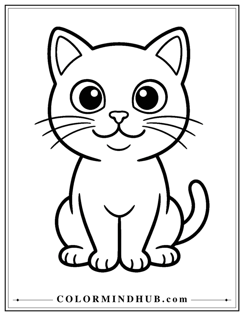 Easy sitting cat coloring page for children