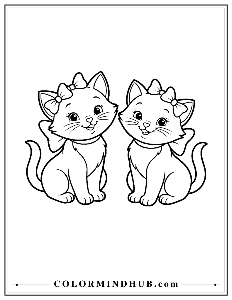 Easy two cats coloring page with cute simple designs