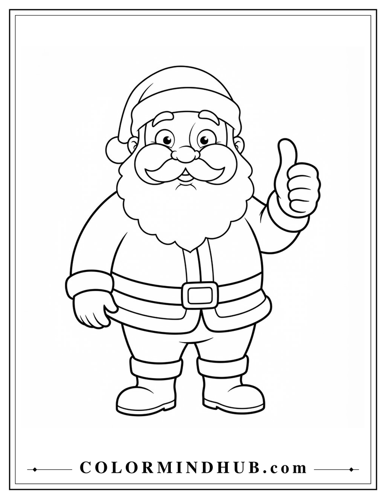 Friendly Santa Claus giving a big thumbs-up while smiling warmly - Santa Claus coloring page for kids