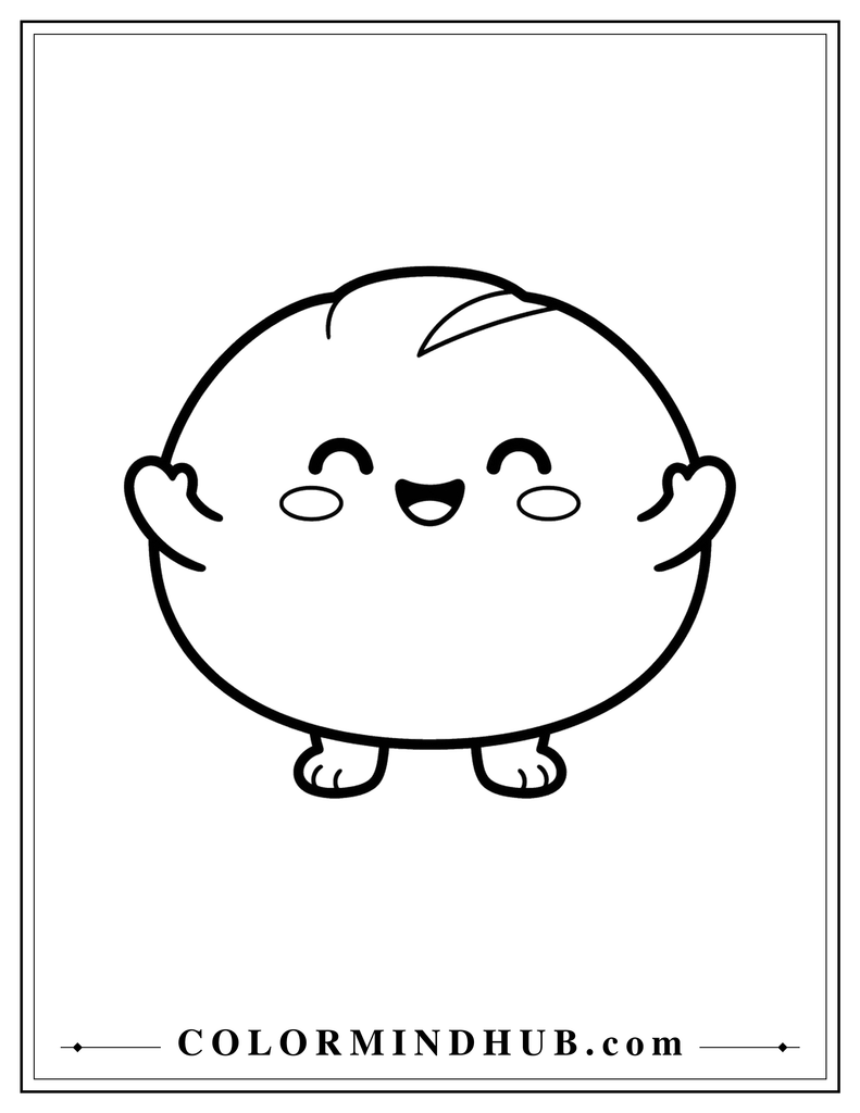 Cute bread roll character with a happy smiling face, tiny arms, and rounded shape - Thanksgiving coloring page for kids