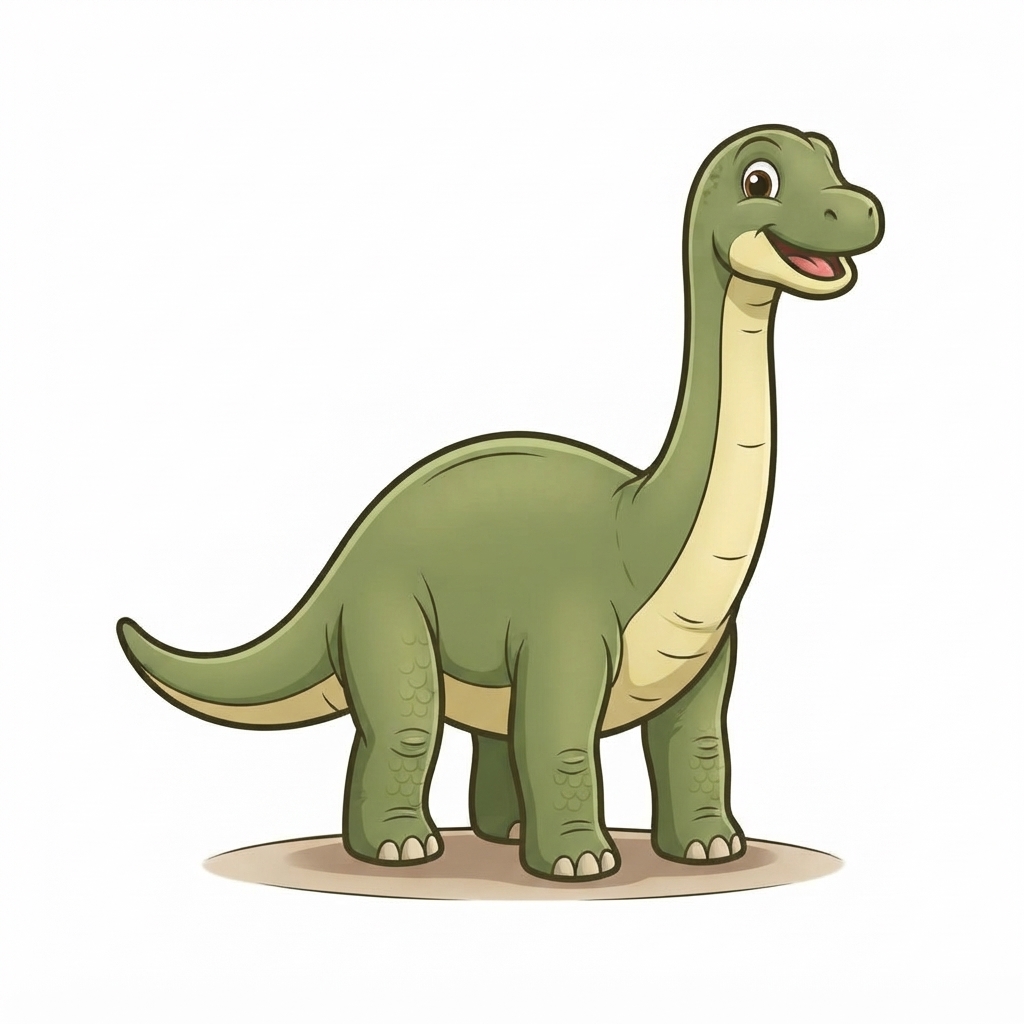 Standing green long-necked dinosaur on a light brown ground texture