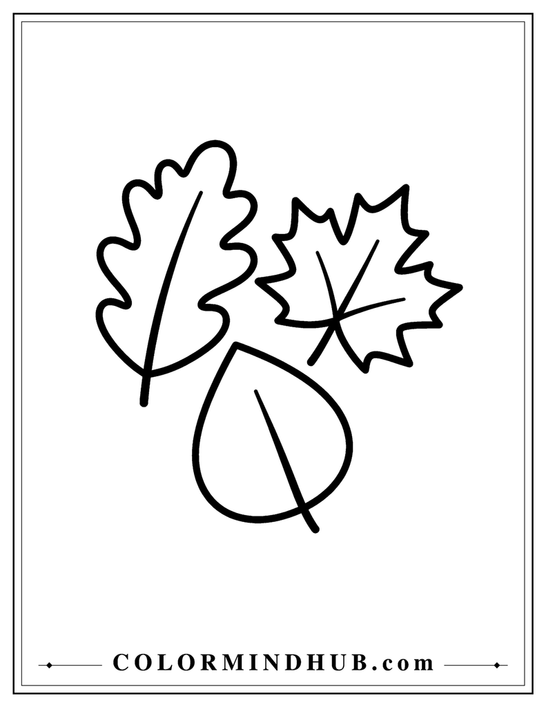 Large Thanksgiving placemat with simple leaf shapes in the center - easy Thanksgiving coloring page for kids
