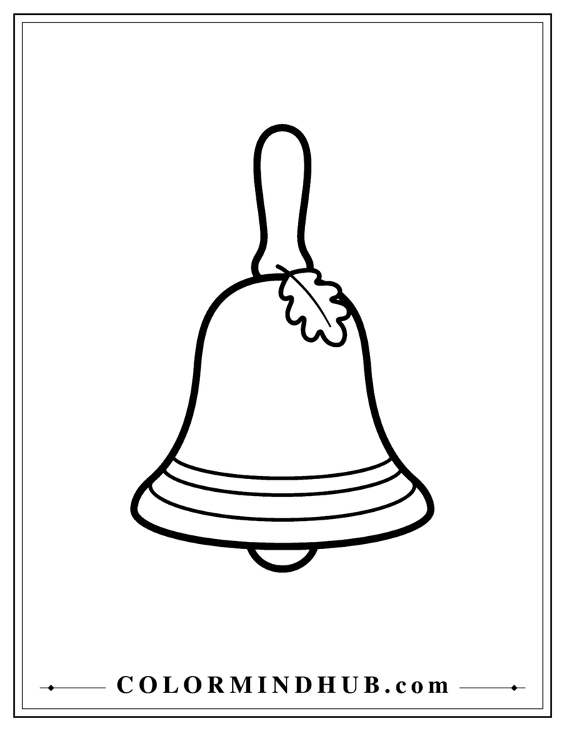 Simple traditional Thanksgiving dinner bell with a leaf decoration - easy Thanksgiving coloring page