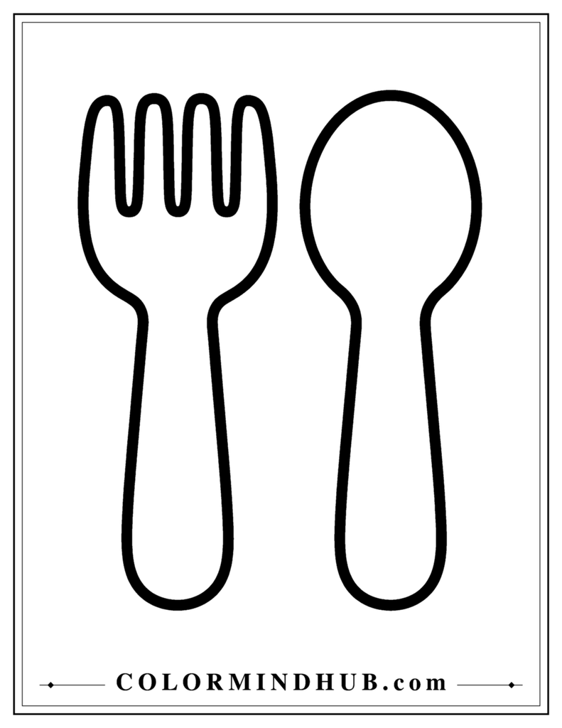 Large Thanksgiving dinner fork and spoon with simple rounded shapes - easy Thanksgiving coloring page for kids